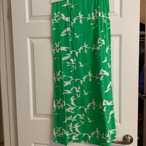 Vintage Maxi Skirt - 28” waist - Green White Seagull Birds - Preppy Beach Summer